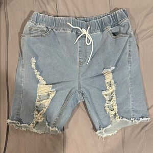 Blue and White Skorts with Elastic Waistband and Drawstring